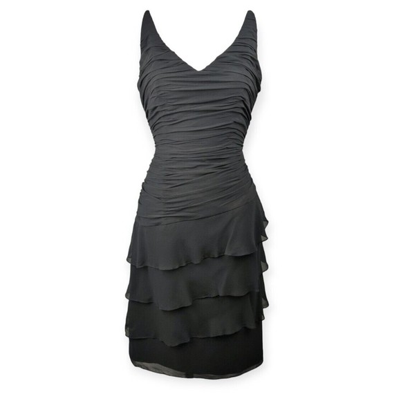 Kay Unger Dresses & Skirts - Kay Unger NY Black Tiered Silk Dress Ruffles Ruched Flattering Evening Chic M 10